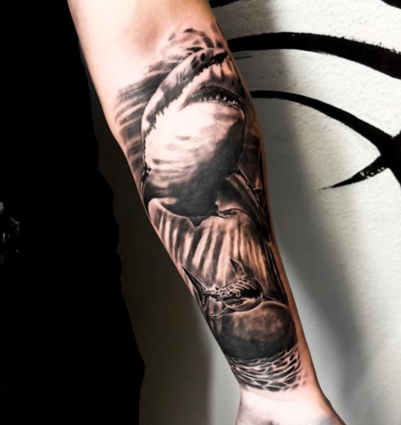 Realism shark tattoo by @domi_n_ink_