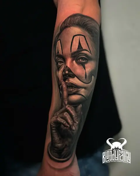 Realism clown woman tattoo by @dostattoo_marios