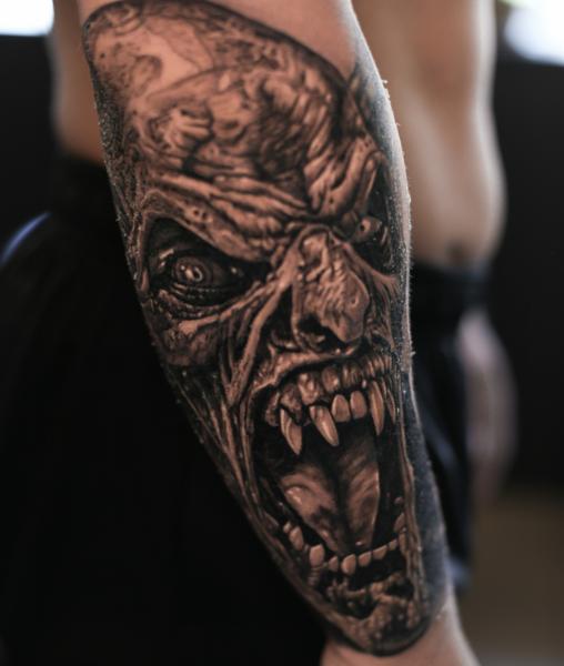 Realism horror face tattoo by @doublexxtattoo
