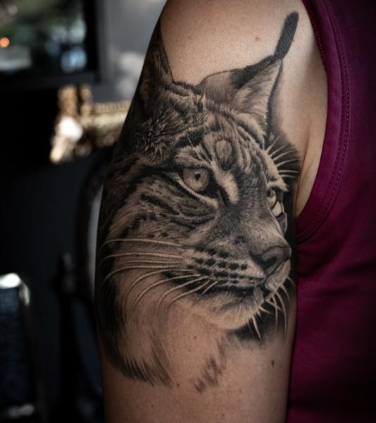 Realism lynx portrait tattoo by @doublexxtattoo
