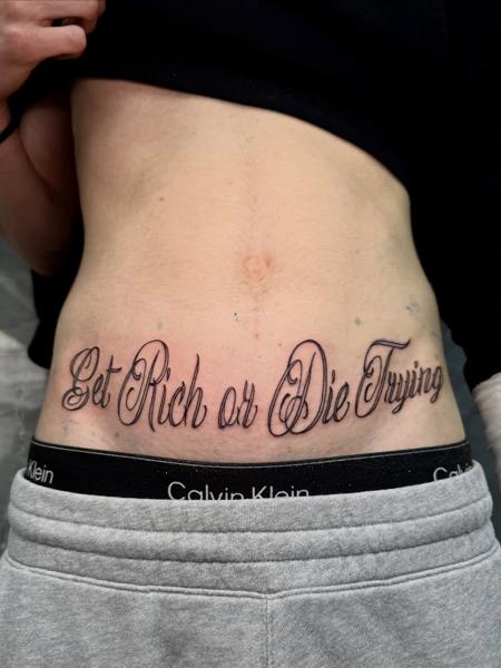 Lettering script lettering tattoo by @_drag.tats