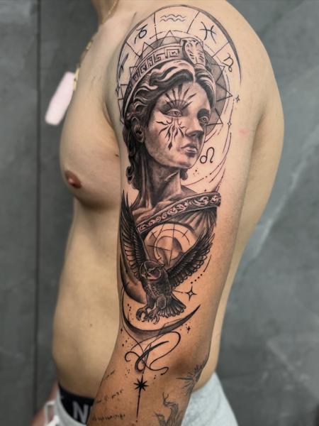 Realism greek goddess tattoo by @_drag.tats