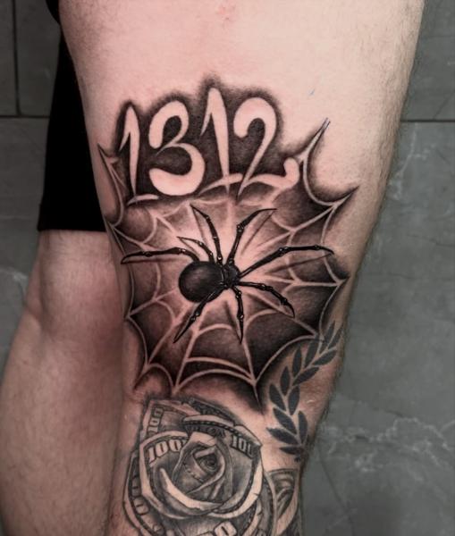 Blackwork spider web tattoo by @_drag.tats