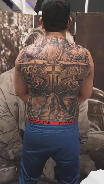 Realism religious scene tattoo by @dreamtattooathens