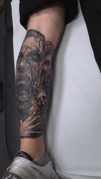 Realism horror faces tattoo by @dreamtattooathens