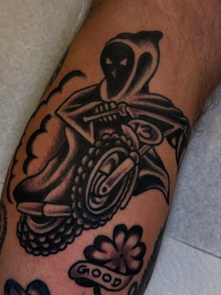 Traditional grim reaper tattoo by @dretattoo