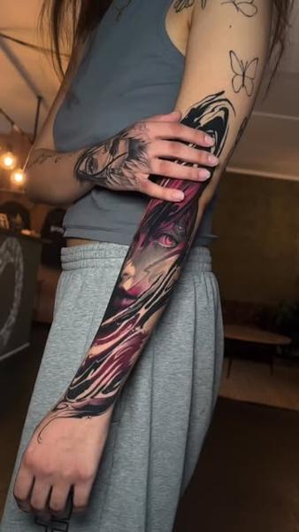 Abstract realism abstract portrait tattoo by @dropout_cph