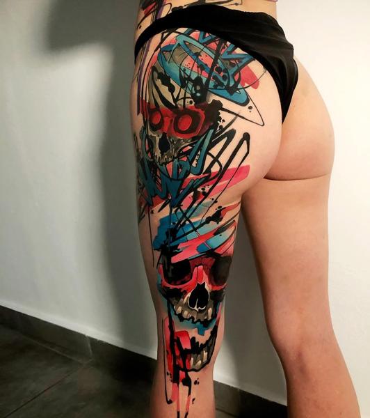 Abstract abstract skull tattoo by @dynozartattack