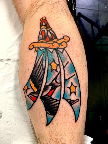 Traditional dagger and swallow tattoo by @edstaplestattooer