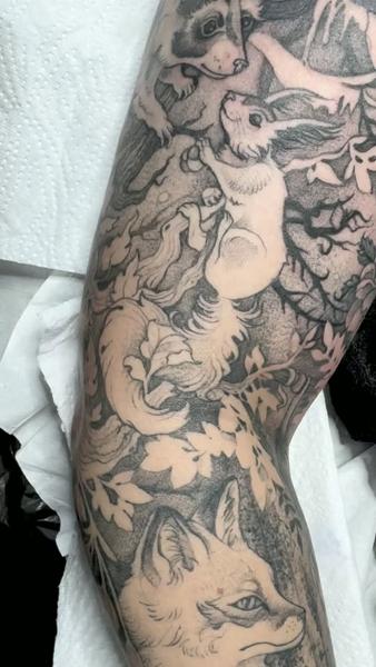 Realism woodland animals tattoo by @elapour