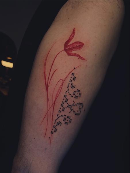Fine line floral pattern tattoo by @jelene_tattoo