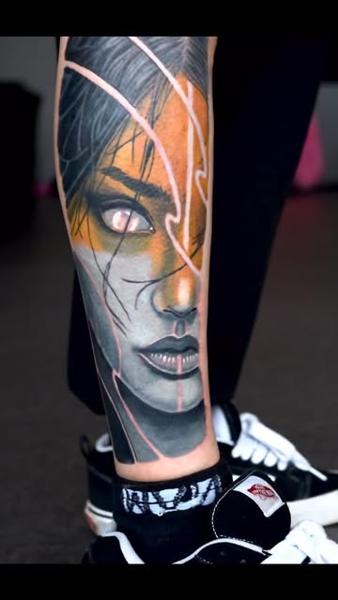 Illustrative realism abstract woman tattoo by @elishawickedink