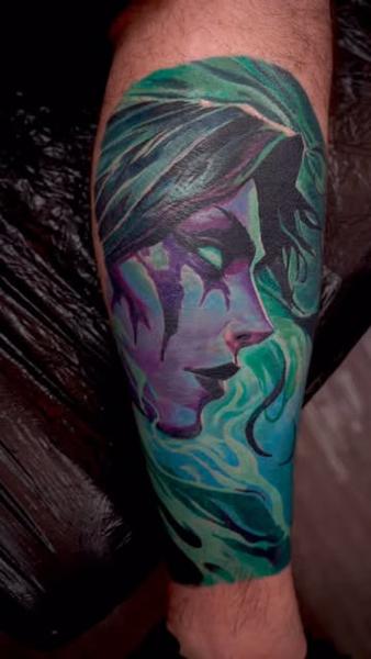 Illustrative fantasy woman portrait tattoo by @elishawickedink