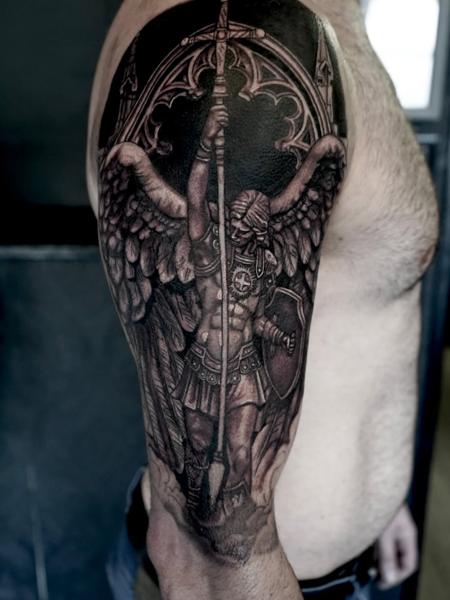 Realism archangel warrior tattoo by @elishawickedink