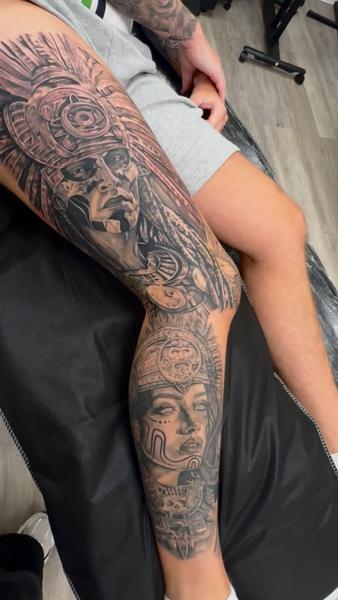 Realism aztec warrior tattoo by @elle_ink_