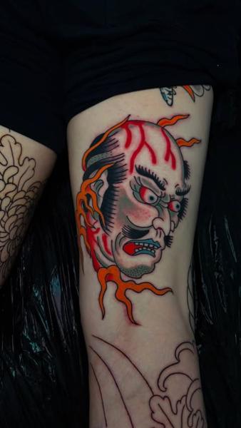 Japanese flaming warrior tattoo by @ewilliamstattoos