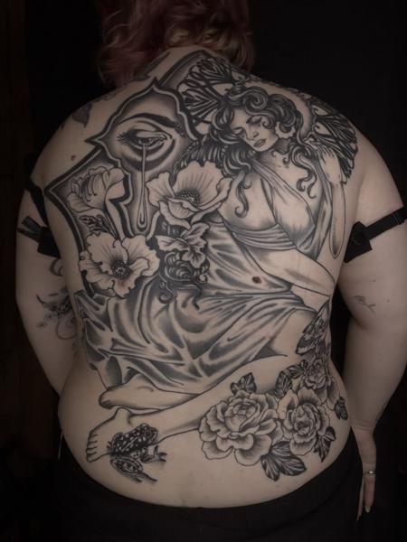Blackwork angelic woman tattoo by @elliottlane
