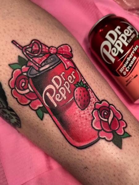 Illustrative dr pepper can tattoo by @emmaelizabethtattoo