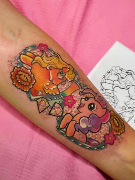 Illustrative retro cartoon characters tattoo by @emmaelizabethtattoo