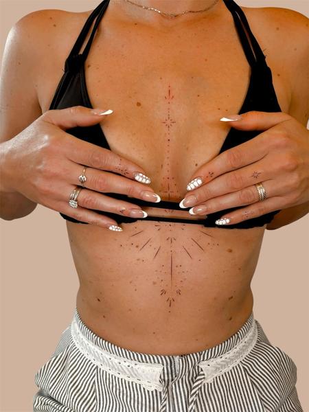 Fine line geometric lines tattoo by @emmathornetattoo