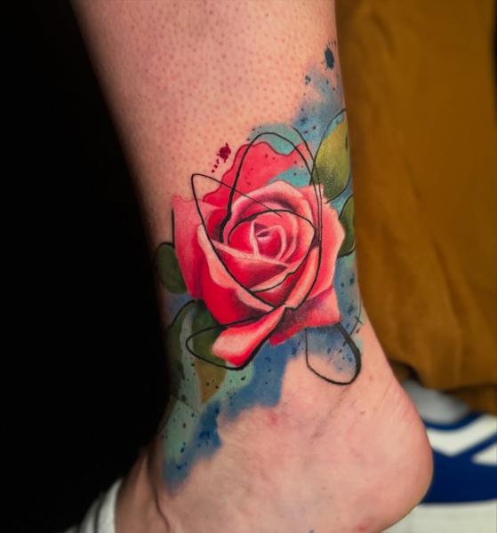 Watercolor watercolor rose tattoo by @enopolovina
