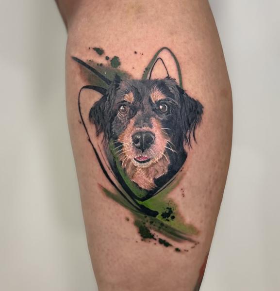 Realism dog portrait tattoo by @enopolovina