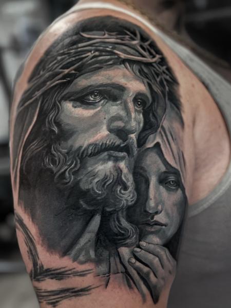 Realism religious portrait tattoo by @enopolovina