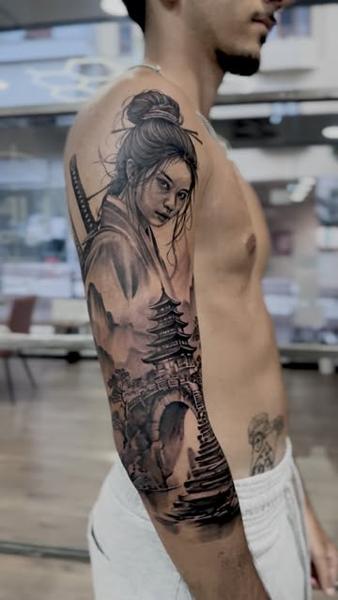 Realism samurai woman tattoo by @enopolovina