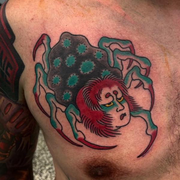 Traditional spider woman tattoo by @erik_van_cuyck