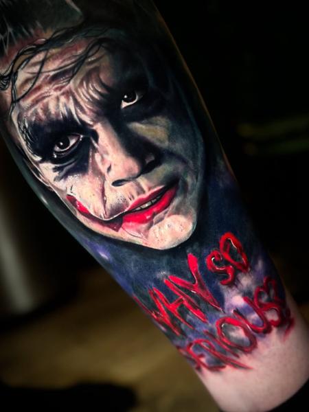 Realism joker portrait tattoo by @eireink