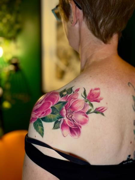 Realism pink flowers tattoo by @eireink