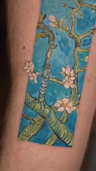 Fine art replication almond blossoms tattoo by @estertarabal