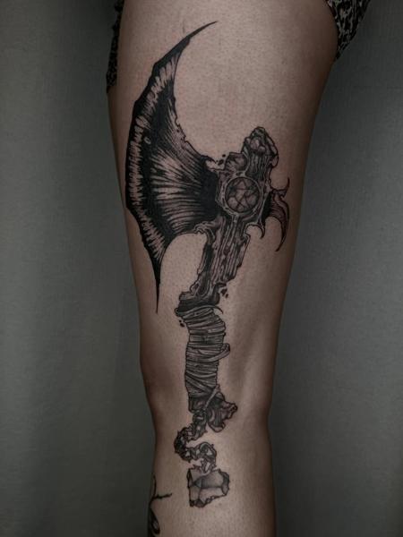 Blackwork ornate weapon tattoo by @mo.rf_tattoo