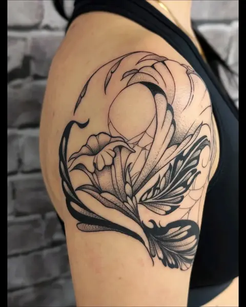 Blackwork abstract floral tattoo by @evi.sv