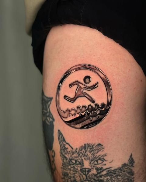 Realism running man logo tattoo by @corvus_ntc