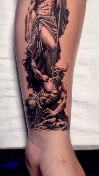 Realism mythological figure tattoo by @fabio.ricchio