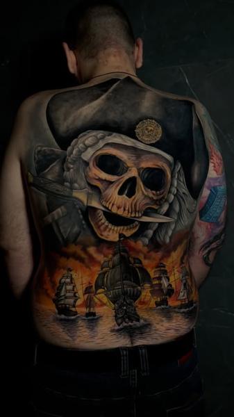 Realism pirate skull tattoo by @GiafkaTattoo33