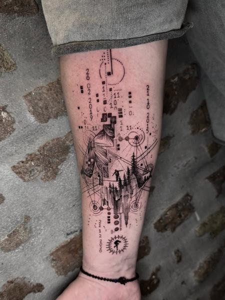 Geometric geometric landscape tattoo by @GiafkaTattoo33