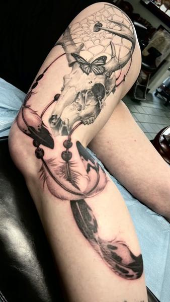 Realism deer skull tattoo by @fatboy_tattoos