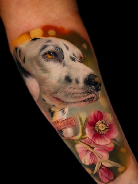 Realism dalmatian portrait tattoo by @fayeskinnertattoo