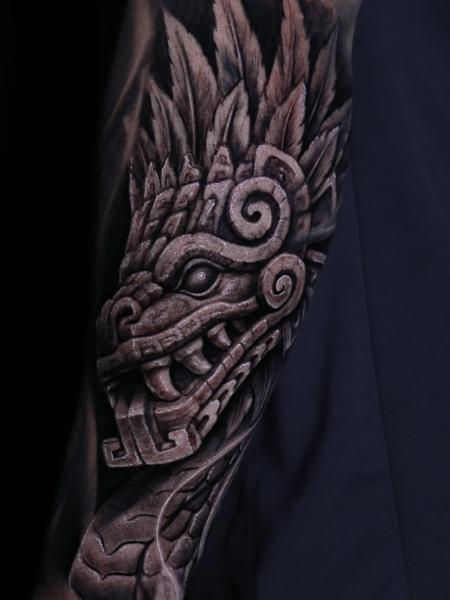 Realism aztec dragon tattoo by @fer703