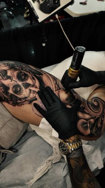 Realism sugar skull tattoo by @fer703