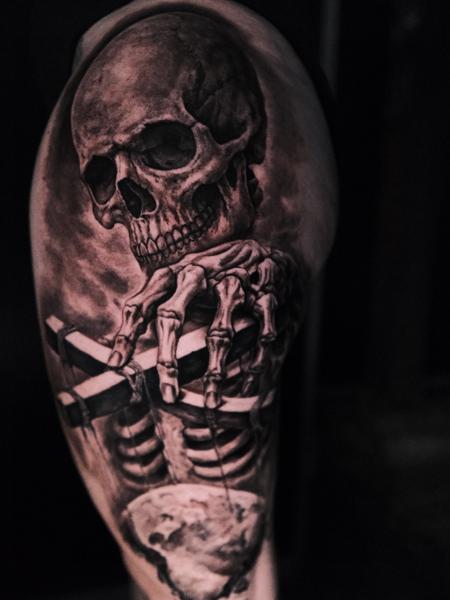 Realism skeleton puppet tattoo by @fer703