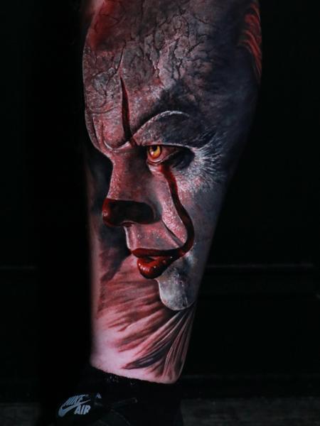 Realism clown portrait tattoo by @fer703