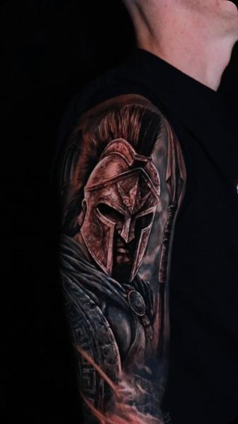 Realism spartan warrior tattoo by @fer703