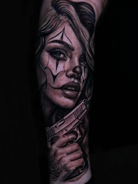 Realism clown woman tattoo by @fer703