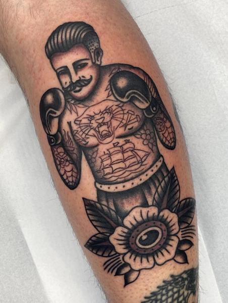 Traditional vintage boxer tattoo by @fontascast