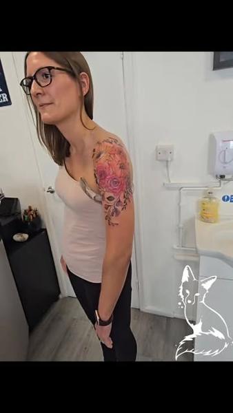 Realism floral bouquet tattoo by @foxytattooartist