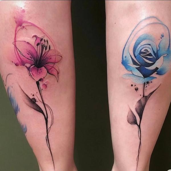 Watercolor watercolor flowers tattoo by @foxytattooartist