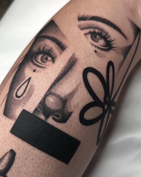 Blackwork abstract face tattoo by @francescataborelli